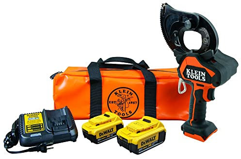 Klein Tools BAT20GD14H Cable Cutter, Gear Cable Cutter Battery Operated Kit with Dewalt 20 Volt 4 Ah Battery
