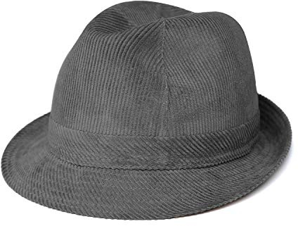 fiebig Westminster Corduroy hat | Trilby for Women & Men Made of Cotton | in Fedora with Cord Set, Inner Band & mesh Lining (59-L, Grey)
