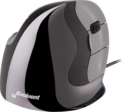 Evoluent VerticalMouse D – für Rechtshänder mit USB verkabelt, Größe M, Medium, VMDM, Schwarz, Silber, Grau