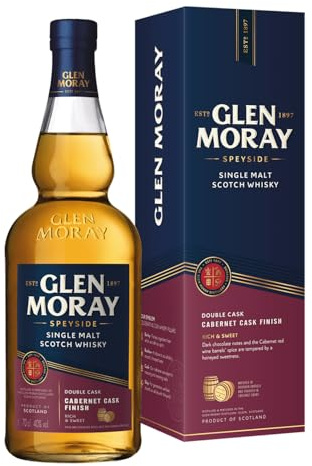 Glen Moray Cabernet Cask Finish single malt Scotch whisky 70cl 40% ABV, Speyside region whisky matured in ex-Bourbon and finished in ex-Cabernet Wine casks. Distilled and matured in Elgin, Scotland