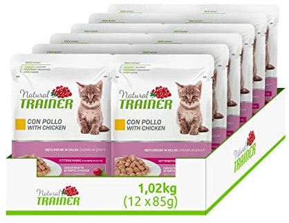 Natural Trainer Kitten & Young Cibo Umido per Gatti con Pollo 12 buste x 85 g - 1020 gr