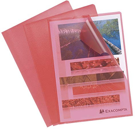 Exacompta 58525E 100er Pack PP-Kunststoff Aktenhüllen. Für DIN A4 transparent genarbt rot oben und seitlich offen Plastikhülle Klarsichthülle für Büro und die mobile Organisation