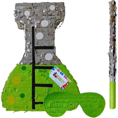 APINATA4U - Piñata de científico loco con palo y máscara (17.5 x 12.2 x 3.5 pulgadas) - ¡Da rienda suelta a la diversión en tu celebración temática científica! Perfecto para fiestas de cumpleaños,