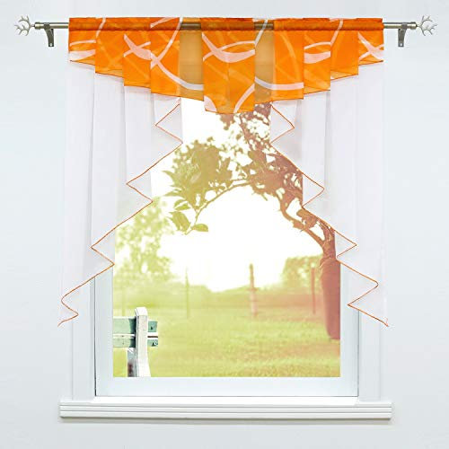SCHOAL Scheibengardinen Küche Bistrogardinen Voile Transparente Kurzgardinen Kleinfenster Gardinen mit Kräuselband/Tunnelzug 1 Stück BxH 100x100cm Orange