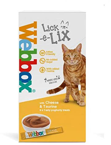 Webbox Lick-e-Lix Unique Tasty Cat Treats Box (All Flavours) 5-7 Treats Per Pack Lick-e-Lix Cheese & Taurine 5 Pack, 10 Pack