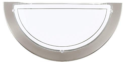 Britalia Satin Nickel Metal & Decorative White Painted Glass Modern Half Circle Flush Wall Light | 29cm Wide | 1 x ES E27 Lamp Bulb Required (Not Included) | 240 Volts