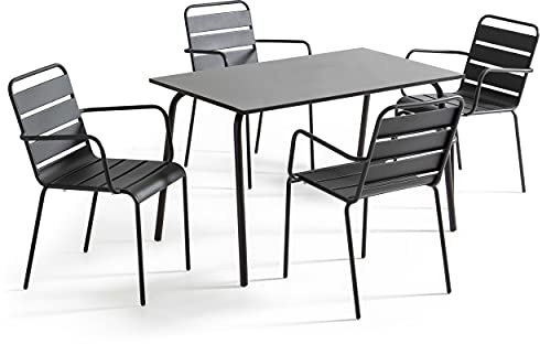 Oviala Gartentisch und 4 Sessel aus Metall, Anthrazit – Palavas