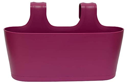 Gariella - 1 x Blumenkasten in Lila, Hängekasten, Geländer-Montage, Balkon, Außenbereich, 5,5 L, oval, Kunststoff, Übertopf, Pflanzkasten, Blumentopf zum Hängen, Wasserspeicher/Untersetzer