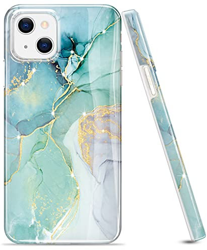 luolnh Gold Glitter Sparkle Case Compatible with iPhone 13 Case Marble Design Shockproof Slim Soft Silicone TPU Bumper Cover Phone Case for iPhone 13 6.1 Inch 2021-Abstract Mint