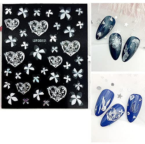 2PCS 5D Nail Art Stickers Gentle Flowers Leaf Geometric Lace White Nail Decals Gel Sliders Decorations Manicure-JP3017
