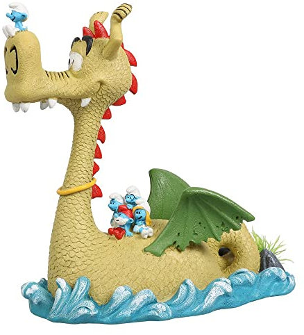 Aquadella, Figur Die Schlümpfe auf dem Drachenwasser, 16,4 x 8,4 x 16,6 cm, hochdetailliert und hergestellt aus Polyesterharz, ungiftig und pH-neutral, für Süß- und Meerwasseraquarien