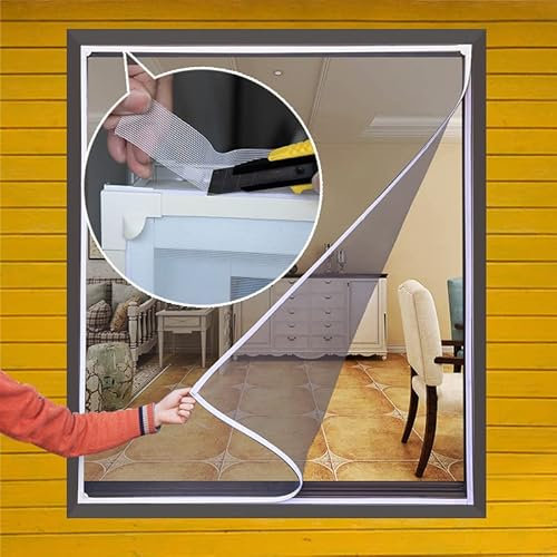 RFYNREW Nuove zanzariere per Schermo della Finestra Mesh Custom Size Air Tulle Curtain Indoor Estate Invisibile Regolabile Facile da Montare con Nastro adesivo-140 cm x 180 cm, Rete Bianca PVC Nero