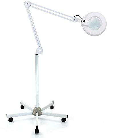 WSIKGHU Kosmetiklampe 22W 5 Dioptrien Kosmetik Lupenleuchte Dimmbar LED Lupenlampe mit Stativ & Rädern 360° Drehbar Höhenverstellbar 5D Lupenlampe Arbeitsleuchte