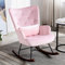 Fauteuil à Bascule en Velours Rembourré avec Support Lombaire, Chaise a Bascule Scandinave à Structure en Métal et Pieds en Bois, Fauteuil Allaitement pour Salon, Balcon, Chambre d'enfant (Rose)