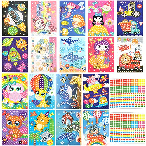 Shinybox Kinder Klebepunkt Bastelset, 18 Stück Buntes Klebepunkt Pappe zum Basteln, Bilder Klebepunkte Kunsthandwerk Scrapbooking, Mosaik Bilder mit Klebepunkten, Sticker Scrapbooking Art Bastelset(B)