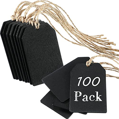 Boao 100 Stück Mini-Kreidetafel-Etiketten, Großpackung 5,1 x 7,9 cm, Holz-Kreidetafel-Schilder, Holzschilder zum Aufhängen, mit Schnur, Preisschilder, für Urlaub, Weihnachten, Hochzeit, Geschenk,