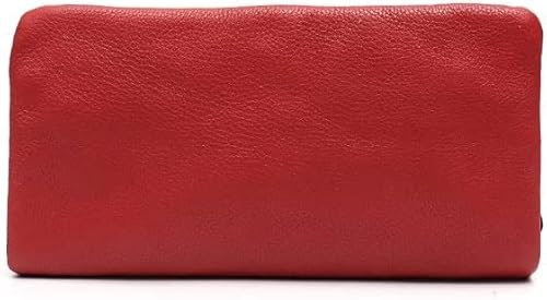 Portefeuille Long en Cuir Véritable Portable pour Femme, Porte-Cartes Fonctionnels De Couleur Unie Designchic Simple, Sac pour Femme Sac À Main Quotidien en Peau De Vache Exquis,Rouge,10x19cm,Upto