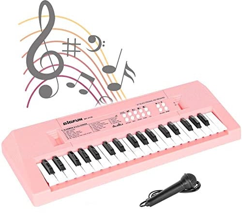 BAKAJI Tastiera Elettronica per Bambini con Microfono, Pianoforte Elettronico a 37 Tasti Giocattolo, Pianola Musicale Gioco Educativo Multifunzione, Colore Rosa, Perfetta Idea Regalo