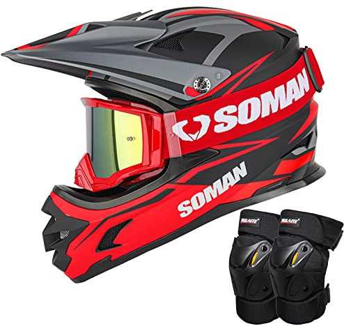 Motorradhelm Crosshelm Motocross Enduro Helm Kinder Motorrad Fullface Mit Schutzbrille und Knee Pads DOT/ECE Zertifiziert Erwachsene Jugend Integralhelm für Downhill Quad Bike ATV BMX Offroad MTB