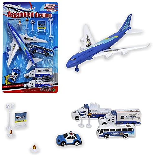 BEMIRO Flughafen Spielzeug Set Airport Spielzeug inkl. Fahrzeuge - 11-teilig, Flugzeug Spielzeug, Flugzeug Spielzeug, Flugzeug Deko, Flughafen Set, Spielzeug Flughafen