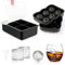 Lot de 2 Bac a Glacons avec Couvercle Bac Glacon Silicone Moule A Glacon Rond avec Entonnoir pour Les Cocktails Whisky Chocolat Bébé Aliments, Sans BPA, Noir