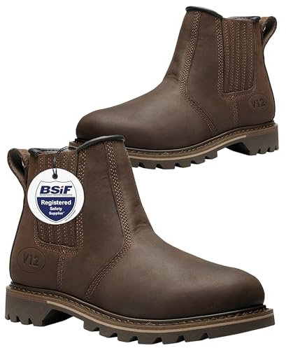 V12 Rancher V1261 Chelsea Boots for Men – Slip On Dealer Boots – Oiled Leather, Heat & Slip Resistant Outsole, Breathable Lining, Comfort Footbed – Brown Non-Safety Work Boots, Size UK 12