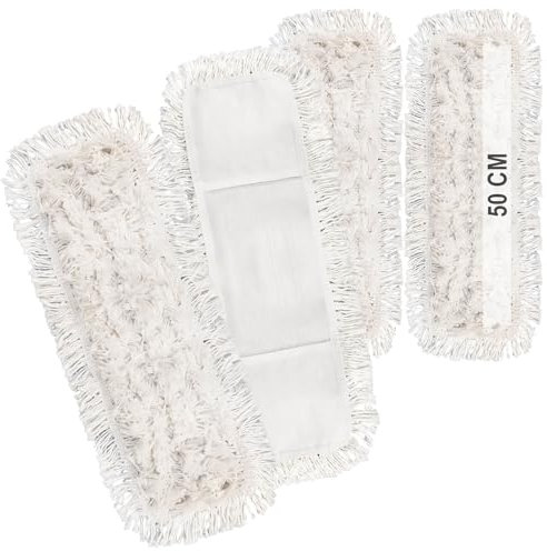 com-four® 4X paño de Limpieza Premium - paño de Repuesto de Microfibra para trapeador de Piso - trapeador de Limpieza Interior de 50 cm de Ancho - Lavable hasta 60°C (4 Piezas - Blanco - 50cm)