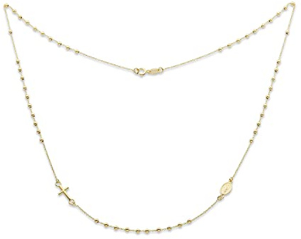 MIORE Collana a forma di croce da donna, in oro giallo 9 k 375 lucido, croce Madre Maria, con chiusura ad anello a molla, lunghezza 42 cm