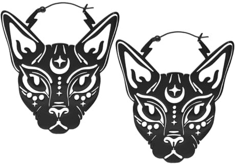 Wildcat Ohrringe - Sphynx Hoops - Creolen aus Edelstahl mit Sphynx Katzen, wasserfest, langlebig, hautverträglich - silber