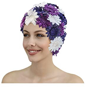 Fashy Stoffblüten-Badehaube, aus Nylon, lila, 3454