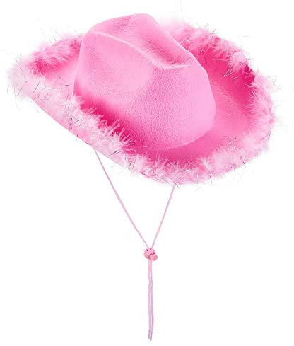 Niceyoeuk Cowgirl Hat Cowboy Hats for Women Fluffy Feather Brim Cowboy Hat for Holiday,Costume Party,Play Dress Up,Halloween Cosplay (Pink03, 32cm*42cm*18cm)