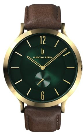 Lilienthal Berlin Herrenuhr The Classic in Gold Green – Armbanduhr am braunen Leder-Armband – aus Chirurgenstahl mit einem Quarzuhrwerk & saphirgehärtetem Mineralglas – 42,5 mm
