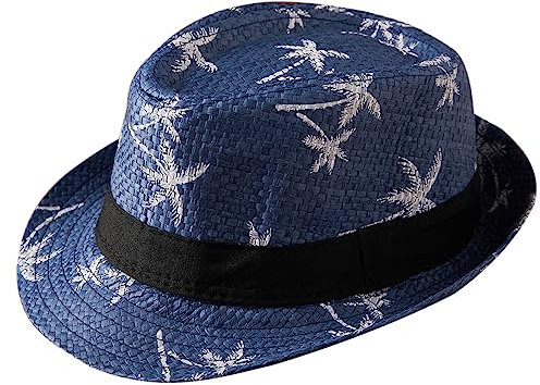 Maeau Strohhut Kinder Jungen Mädchen Panamahut Marineblau Sonnenhut Kleinkind Uv Schutz 2 3 Jahre Jazz Hut Kurze Krempe Cowboyhhut Stroh Mütze Strand Sommermütze Baby Fedora Trilby Hut Pork Pie Sommer