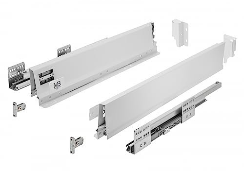 GTV - Modern Box Pro Schubladenschienen I L=350mm H=84mm I Weiss I Schublade mit Leises Schließen I Die Synchronisation des Fahrweges der Führungen I Belastung bis zu 40 kg I PB-MBPRO-KPL350A1