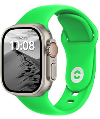 ELETTRONEO SB Armband für Apple Watch Band Ultra 2 49mm, Series 10 46mm, 9 8 7 45mm 41mm, SE 6 5 4 44mm 40mm, 3 2 1 42mm 38mm Damen Herren Sport Silikon Strap, Fluoreszierendes Grün
