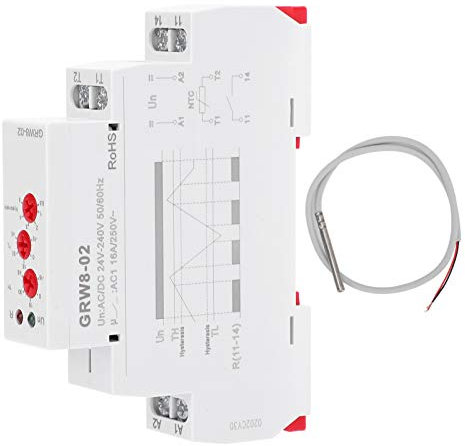 Installation De Rail DIN De Relais De Contrôle De Température Avec Sonde De Test GRW8-02 AC/DC 24V-240V Avec Sonde De Test L-N Installation De Rail DIN De Borne, Thermostat Numérique, Relais de
