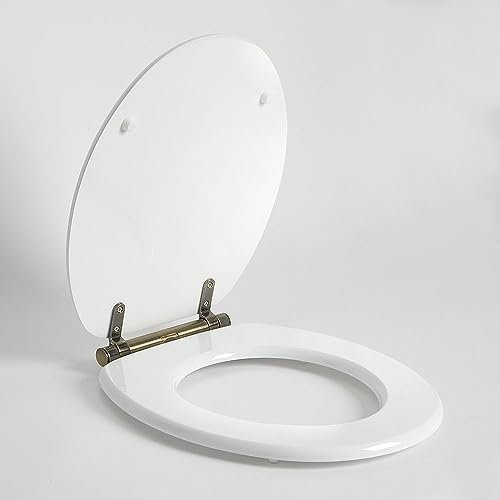 Milano Richmond Traditional 375mm x 435mm White Effect Toilet WC Seat Top Fix Gold Soft Close Hinges