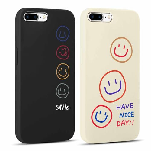RUMDEY 2 Pack Cute Happy Smiles Face Phone Case for iPhone 7 Plus / 8 Plus 5.5, Silicone Matte Pattern Thin Protective Gel Anti-Scratch Shockproof Soft Slim Protective Phone Cover for Girl Women
