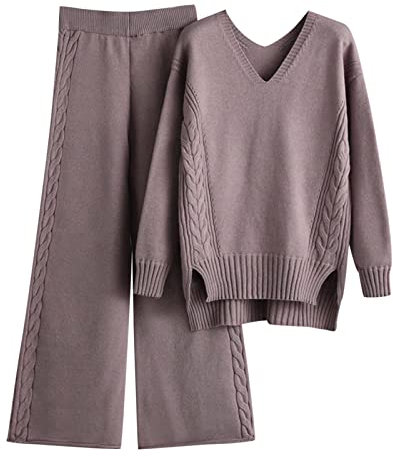 Kswlwccpp Lounge Set Damen, Outdoor Herbst Zweiteiler Winter Strickset Jogginganzug Langarm Warm Strick Elegant Hausanzug Strickanzug Hose Und Oberteil Kuschelig Trainingsanzüge Lounge Set