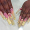 24pcs Extra Long Coffin False Nails Yellow Pink Ombre Stick on Nails French Tip Press on Nails Rhinestone Butterfly Flower Pattern Glue-on Nails Full Cover Fake Nails Women Brides Nail Art Accessories