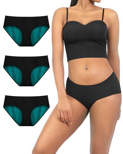 TIICHOO Periodenunterschwäsche Starke Blutung Bequem Damen Unterhosen Perioden Unterwäsche 3er Pack (3XL, Schwarz)