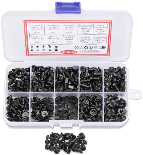 JIZZU 450Pcs Computer Screws Set, PC & Laptop Notebook Screws Kit, Universal Motherboard Case HardDrive Screws