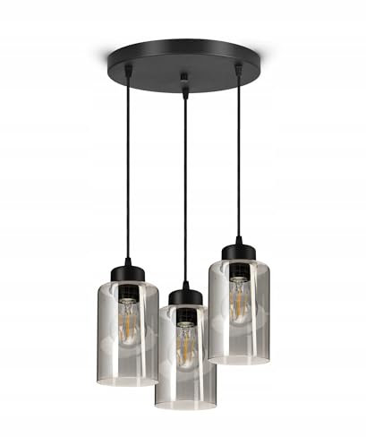 FKL DESIGN Home Deco Deckenlampe Deckenleuchte Schwarz 4-flammig E27 Glas Lampenshirm Lampe aus Serie N535 (DRH3)