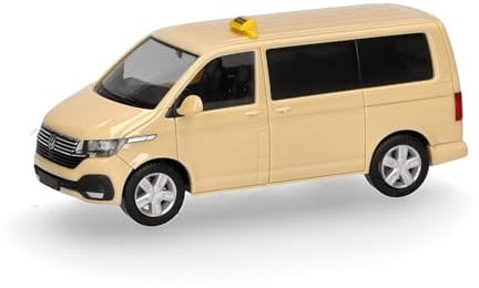 herpa 097482 Modellauto Volkswagen (VW) T6.1 Bus Taxi, Miniatur im Maßstab 1:87, Sammlerstück, Made in Germany, Modell aus Kunststoff Miniaturmodell, Mehrfarbig