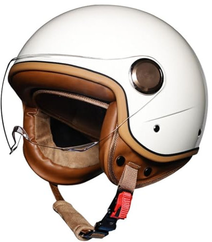 Vintage Casque De Moto Jet 3/4 Adulte Demi Casque avec Visiere Portable Scooter Casque Moto Bols ECE Homologué Face Ouverte Casque Mobylette pour Homme Et Femme 1,XL:61-62CM