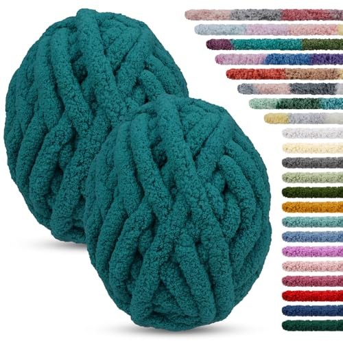 LEREATI 2pz Fettuccia per Borse a Uncinetto 2cm x 25.6m Filato Gigante Ciniglia Gomitoli Filo Cotone Grosso 226g Chunky Yarn Filati per Borse Uncinetto, Coperte, Letto per Cani