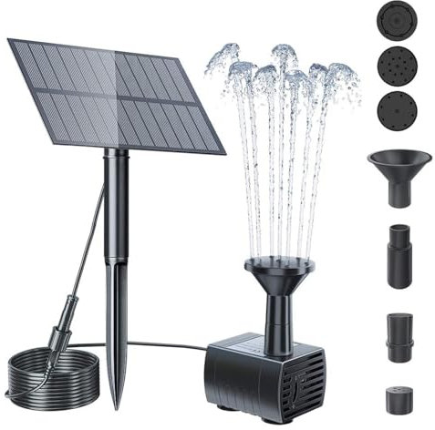 2.5W Solar Water Fountain with 8 Nozzles, Solar Powered Water Pump for Garden, Bird Bath, Pond, and Fish Tank, Decorative Solar Water Features with Adjustable Water Flow