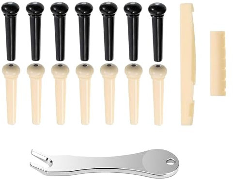 14PCS Acoustic Guitar Bridge Pins, Guitar Bridge, Guitar Pegs, With Bone Acoustic Guitar Bridge Saddle and Nut, Acoustic Guitar Bridge Pins, Guitar Parts with Guitar Bridge Pins Puller