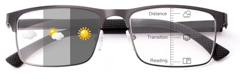 OKH Photochrome Multifokus Lesebrille für Herren Progressive Multifokale Lesebrille Blaulichtfilter Metall UV-Schutz Sonnenlesebrille