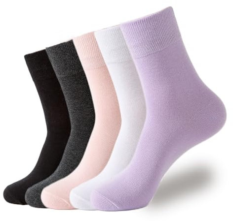 Josnown Thin Women Cotton Socks, Soft and Breathable, 5 Pairs White Unisex Basic Gifts Crew Socks for Business Office and Casual, Size UK 4-7